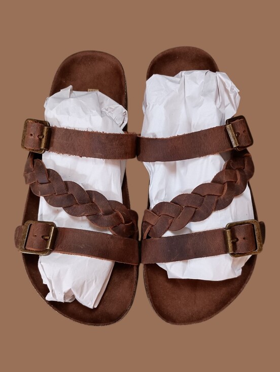 White Mountain Shoes - White Mountain Deep Brown Braided Leather Sandals Size 7.5-8 EUC